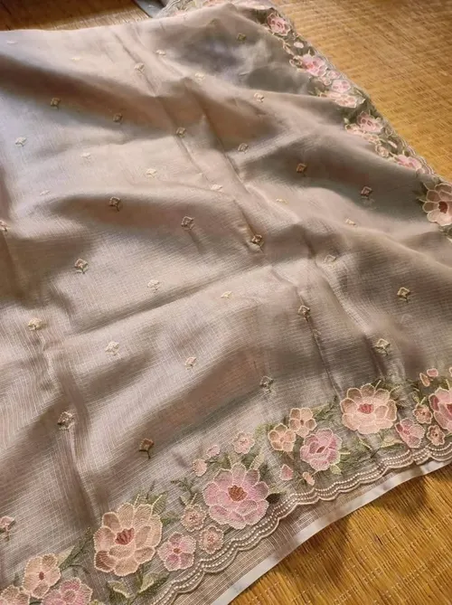 Graceful Charm: Handcrafted Kota Doria Saree with Intricate Embroidery